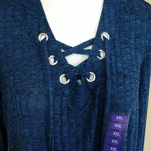 NEW Sweater Tunic Lace Up Grommet Navy Blue Split Side Soft Women's Chenault XXL
